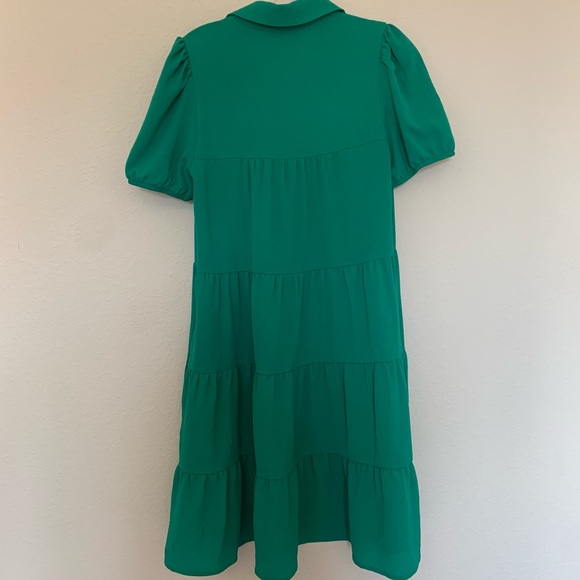 Monteau Emerald Green Tiered Collared Midi Dress Medium Button Pockets - Picture 7 of 11